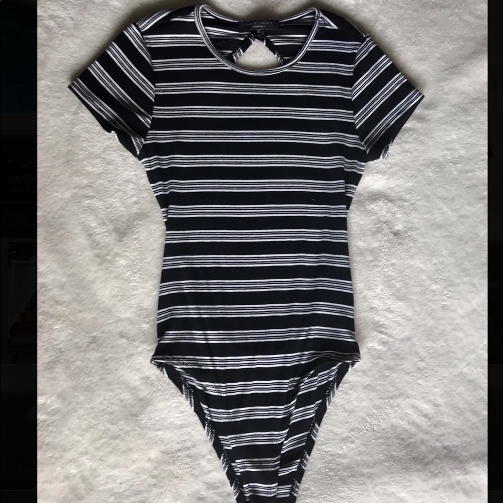 Stripped Backless Body Suit